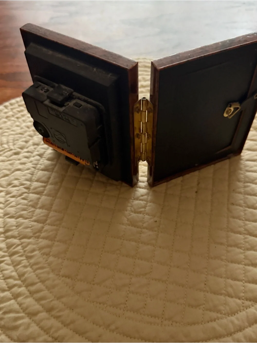 Vintage-Style Folding Table Clock and Photo Frame in Brown and Gold